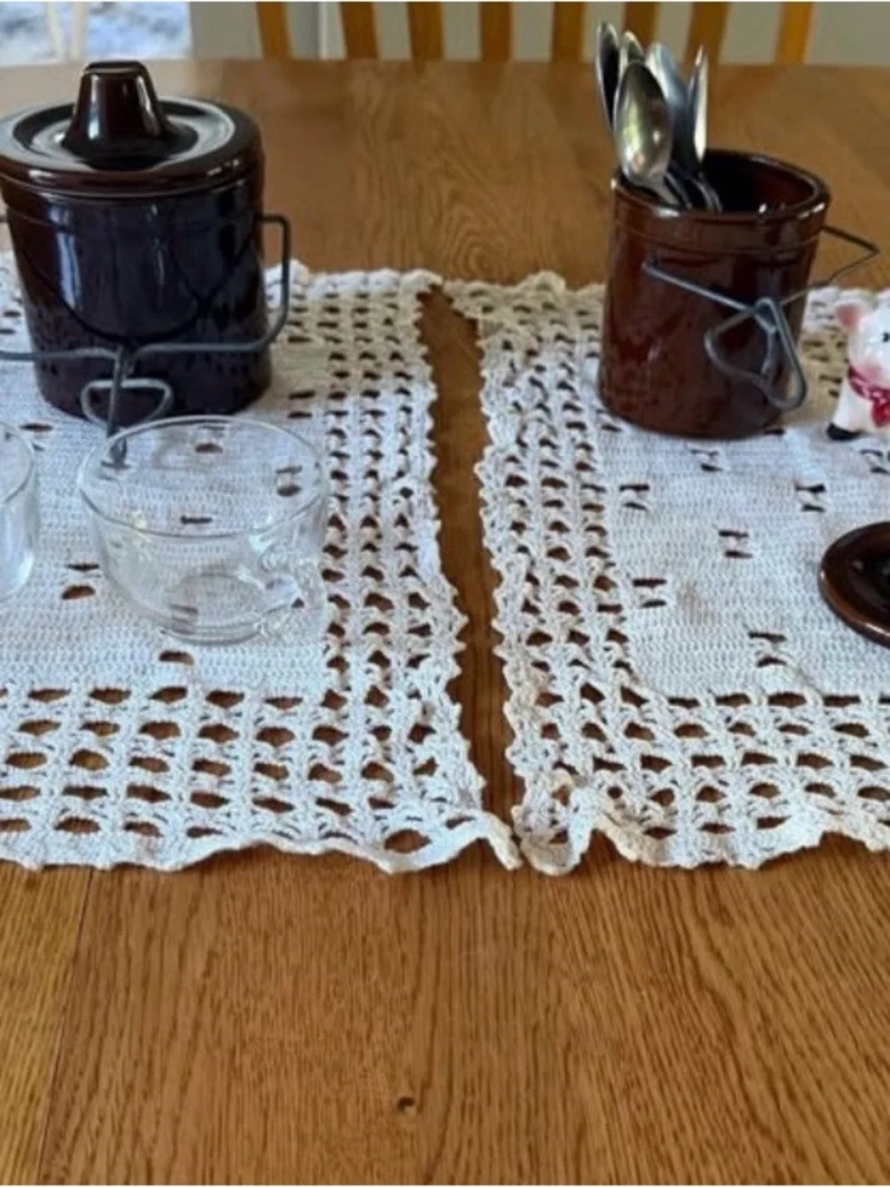 Handmade Vintage Crochet Rectangle Doily/Placemat- Cream